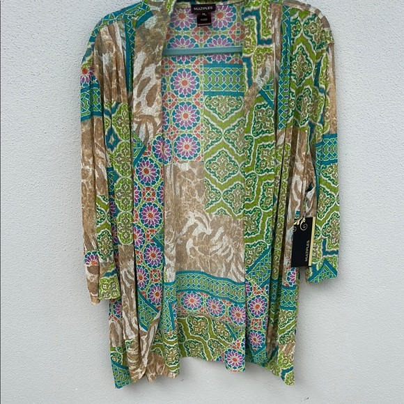NWT Multiples Green and Blue Cardigan with Geometric and Floral Designs Size 2X - Picture 1 of 5